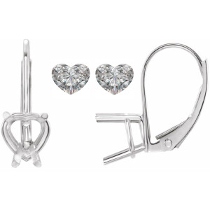 Heart Natural Mined Diamond Lever Back Earrings 14K White Gold (0.6 Ct,I Color,Vs2-Si1 Clarity Certified)