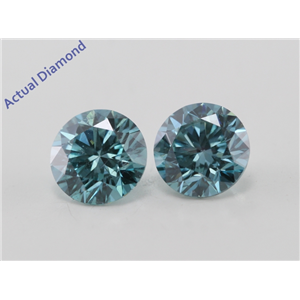 A Pair of Round Cut Loose Diamonds (1.03 Ct, Ocean Blue (Color Irradiated) Color, SI1(Clarity Enhanced) Clarity)
