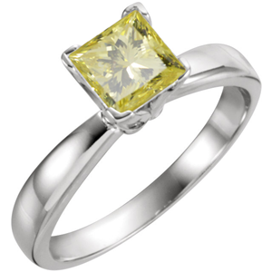 Princess Diamond Ring 14K White Gold (1.59 Ct Fancy Yellow(Irradiated) Si1(Enhanced) Clarity) Igl