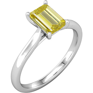 Emerald Diamond Ring 14K White Gold (1.5 Ct Fancy Yellow(Irradiated) Vs2(Enhanced) Clarity) Igl