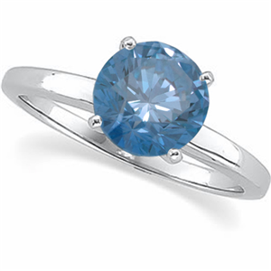 Round Diamond Ring 14K White (0.93 Ct Vivid Blue(Irradiated) Vs2(Laser Dirlled Enhanced) Clarity) Igl