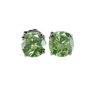 Round Diamond Stud Earrings 14K White Gold (2.08 Ct, Fancy Intense Olive Green (Irradiated) Color, VVS1-VVS2(Clarity Enhanced) Clarity)