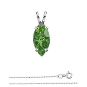 Marquise Diamond Solitaire Pendant Necklace 14k White Gold ( 0.76 Ct, Olive Green(Color Irradiated) Color, SI1(Clarity Enhanced) Clarity)
