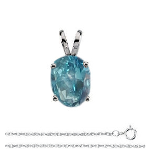 Oval Diamond Solitaire Pendant Necklace 14k White Gold ( 1 Ct, Ocean Blue (Color Irradiated) Color, SI1(Clarity Enhanced) Clarity)