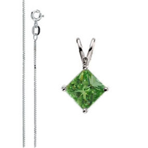 Princess Diamond Solitaire Pendant Necklace 14k White Gold ( 0.71 Ct, Forest Green (Color Irradiated) Color, SI1 Clarity)