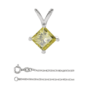 Princess Diamond Pendant 14K White Gold (1.59 Ct Fancy Yellow(Irradiated) Si1(Enhanced) Clarity) Igl