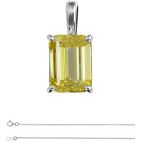 Emerald Diamond Pendant 14K White Gold (1.5 Ct Fancy Yellow(Irradiated) Vs2(Enhanced) Clarity) Igl