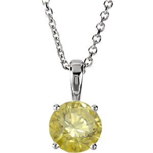 Round Diamond Pendant 14K White Gold (2.03 Ct Fancy Yellow(Irradiated) Vs2(Enhanced) Clarity) Igl