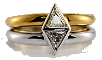 18k Two Tone Gold Triangle Two Stone Diamond Engagement Ring SI Clarity