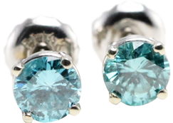 14k White Gold Solitaire Diamond Earrings (Blue (Color Irradiated) & White, Clarity)