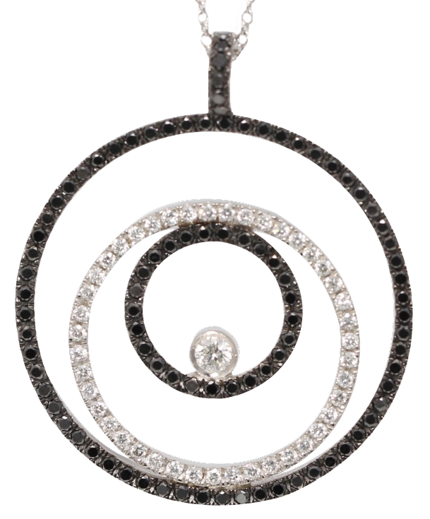 18k Gold Diamond Three Black And White Pave Set Circle Necklace Pendant (1.4 Carat, G , VS1)