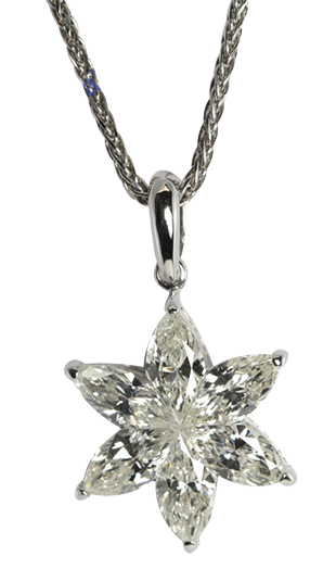 18k White Gold Invisible Setting Marquise Cut Diamond Flower Pendant (1.34 Ct, I Color, VS Clarity)