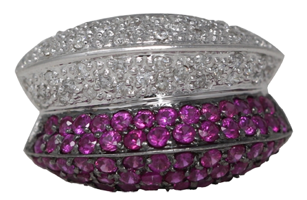 14k White Gold Diamond Dark Pink Irradiated Dress Ring (1.56 Carat, SI)
